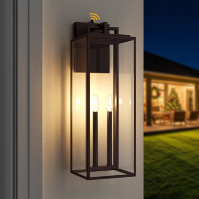 Beaverson 2 - Light 26'' H Oil Rubbed Bronze Outdoor Wall Light with Dusk to Dawn and Clear Tempered Glass