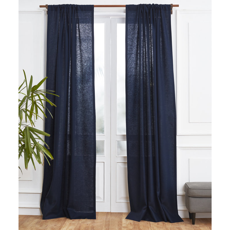 Linen Curtain with Rod Pocket, 52" W x 84" L, Navy