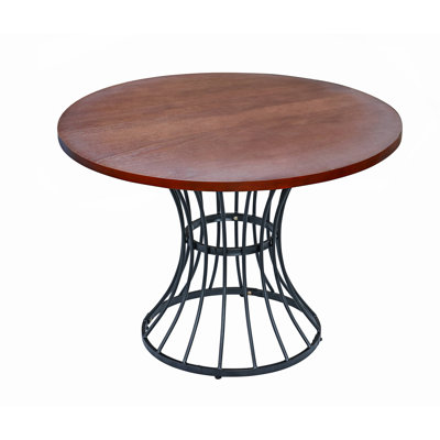 42 - Inch Oak Veneer Dining Table With Warm Brown Stain And Industrial Strength Iron Legs, Fit For Urban Lofts' Base, Game Night Setups