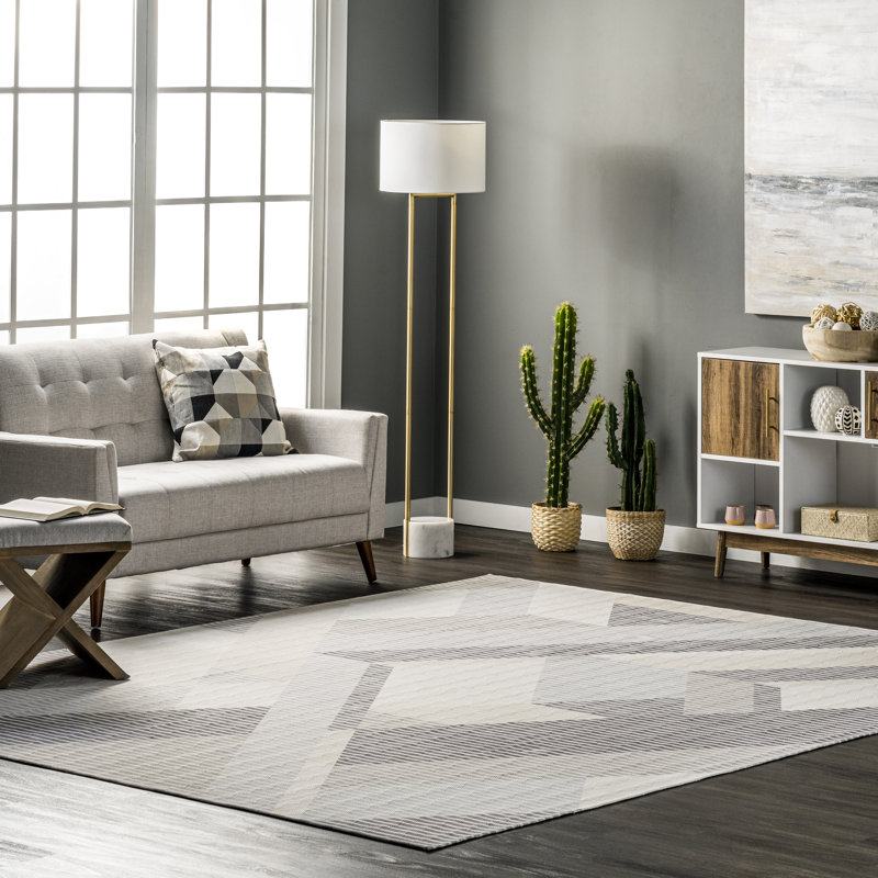 Alesha Modern Striped Machine Washable Area Rug, Rectangle 4' x 6'