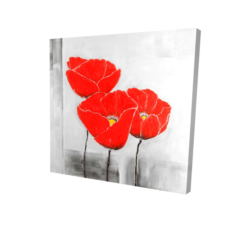 Three Poppies - Gray Canvas Bedroom Decor for Home Design