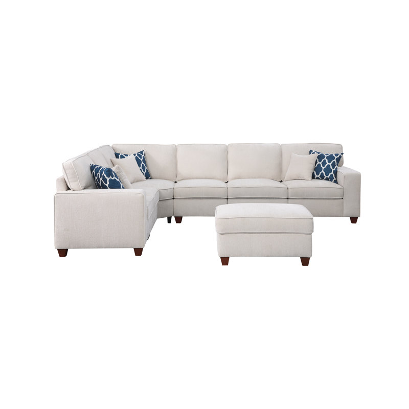 Lecanto Upholstered Sectional, Beige Chenille