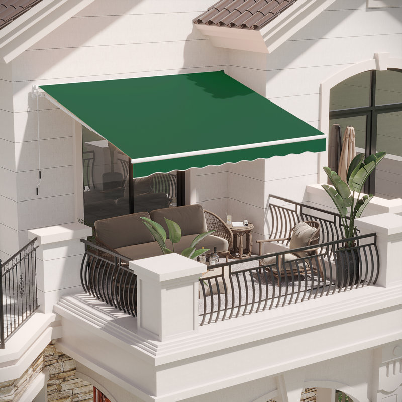 AECOJOY Manual Retraction Slope Patio Awning, 120" W x 96" D, Green, Solid Color