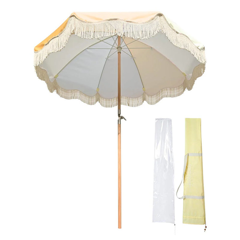  Patio Outdoor Market Fringe Umbrella Tilt Palm Springs, Mojito, White/Yellow