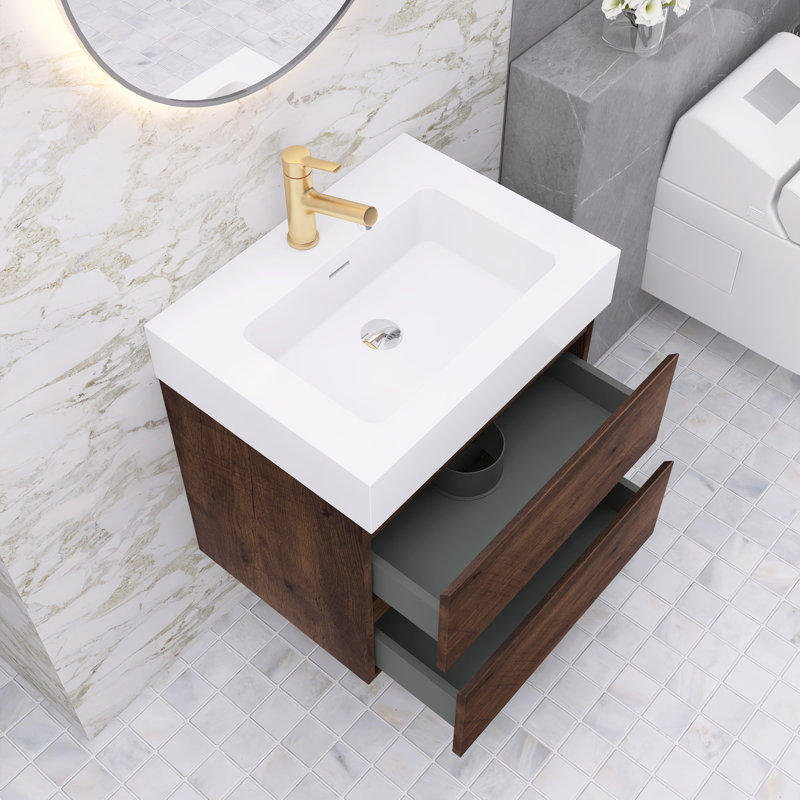Ensemble de meuble-lavabo simple 24 po Najea, Noyer, Blanc