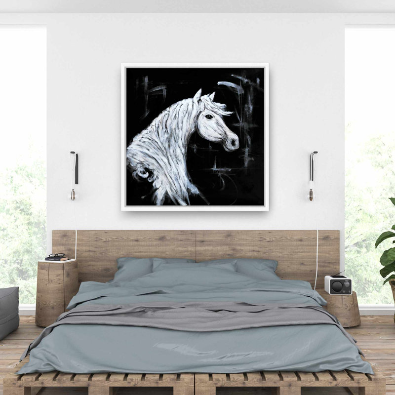 Vue du profil du cheval - Toile encadrée noire pour le salon