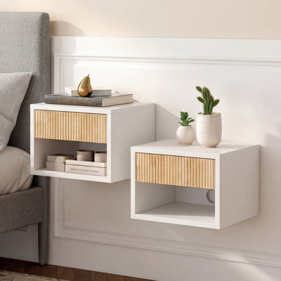 Elise 15.71" Classic Contemporary Floating Wall Mounted Nightstand with Soft-Close Tambour Drawer and Cable Hole