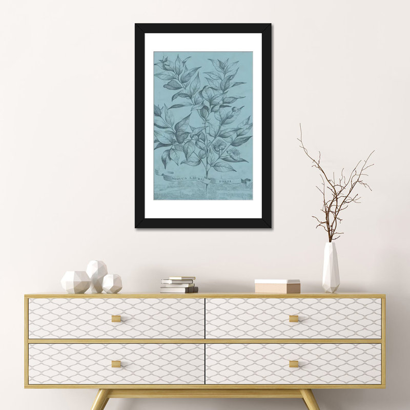 «Botanical on Teal I», impression sur toile, Papier d'art encadré noir, H 24 po x l 16 po x P 1 po