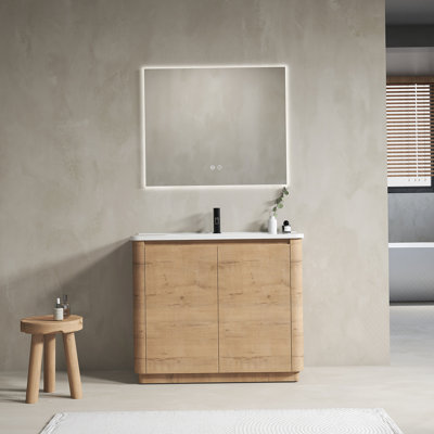 Meuble-lavabo autoportant de 40 po avec lavabo en céramique blanche et porte à fermeture douce 2 po, emballage KD, contreplaqué