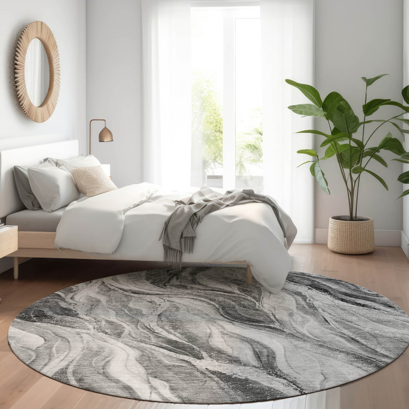 Karsyn Washable Abstract Indoor / Outdoor Rug, Round 8'