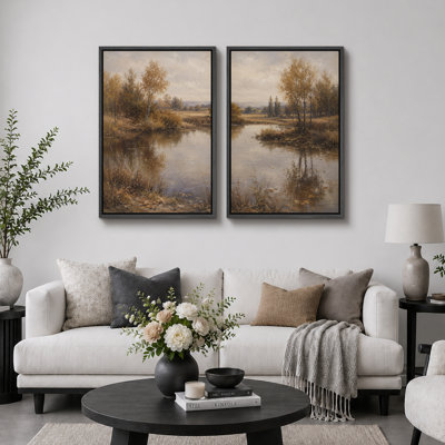Paysage d'automne, art de paysage, images de salon, impression sur toile encadrée, 2 pièces