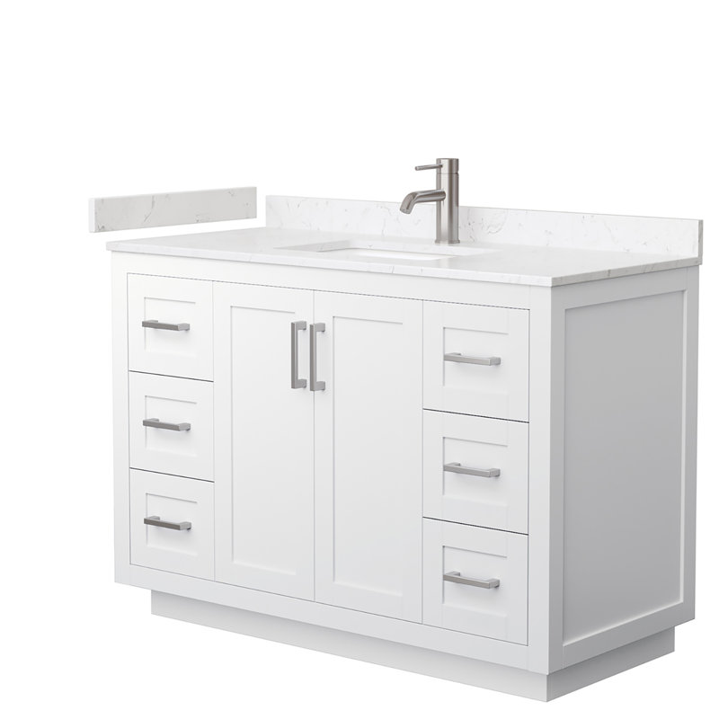 Ensemble de meuble-lavabo simple autoportant 48 po avec plateau en marbre Miranda, Marbre de culture de Carrare, Blanc