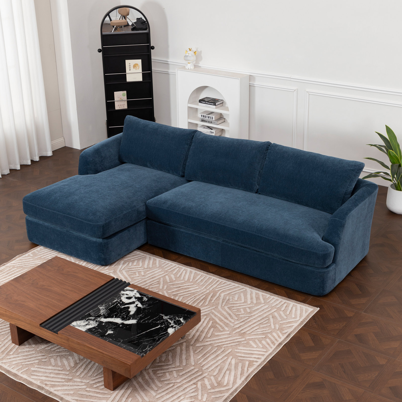 Alameda Velvet Sofa and Chaise, Left Hand Facing, Pacific Velvet
