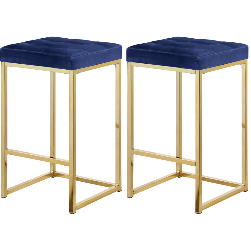 Tabouret de comptoir 26,5 po Nicola, Velours marine, Or