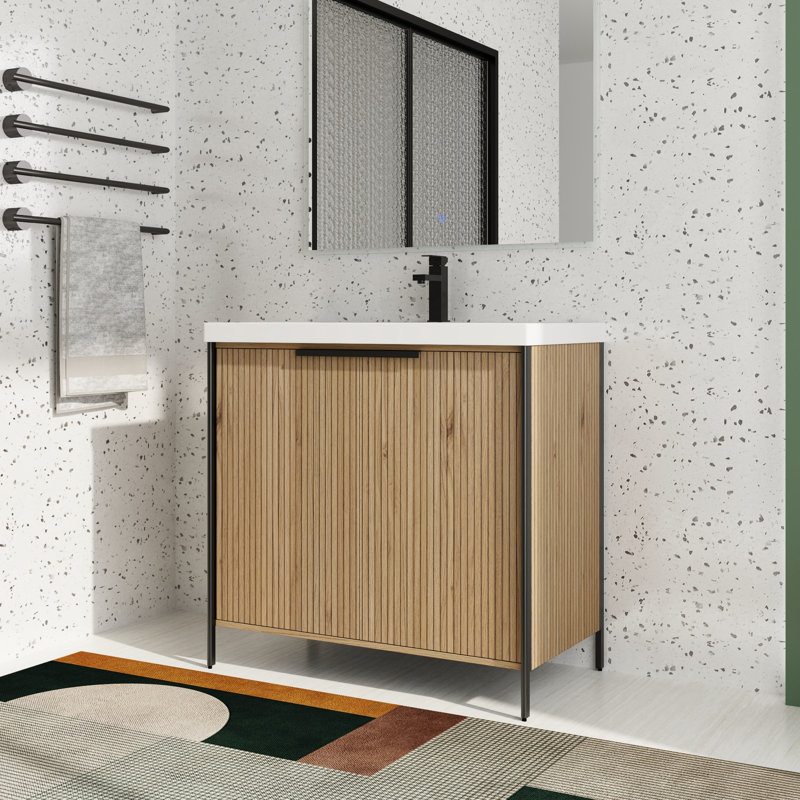 Meuble-lavabo sur pied simple 36 po avec plateau en résine