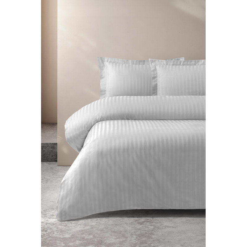 Ensemble de valise satinée à rayures, Housse de couette pour très grand lit et 2 très, Gris
