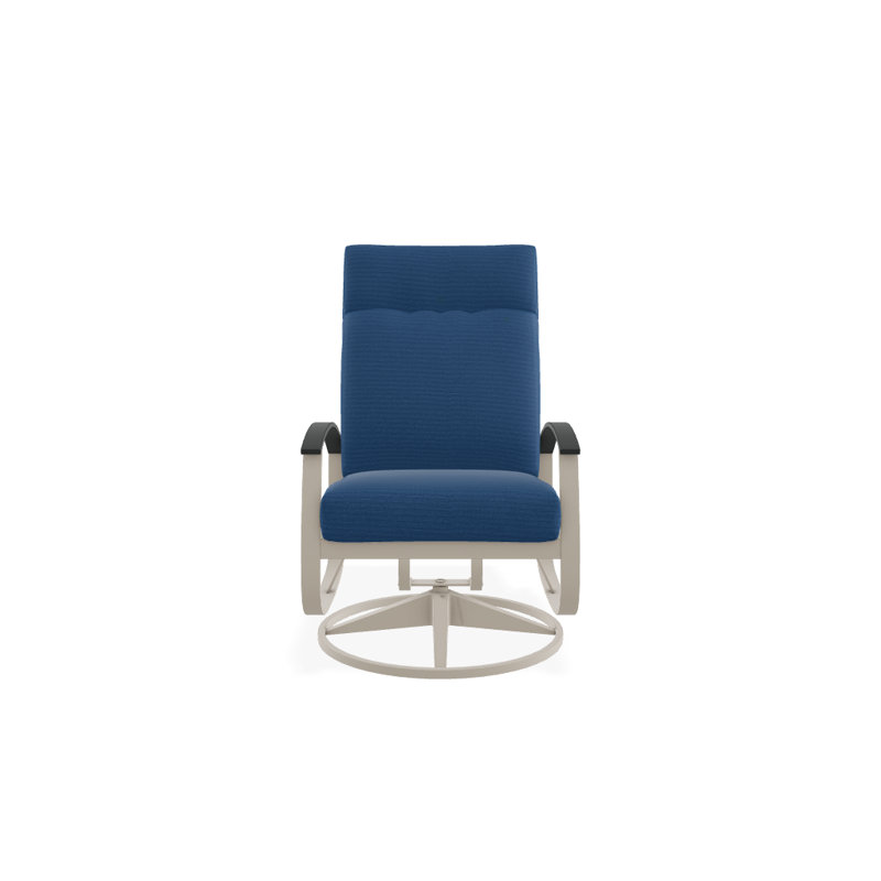 Chaise berçante pivotante réglable avec coussins Askar, Toile Sunbrella bleu saphir, Graphite classique P30, Blanc brillant