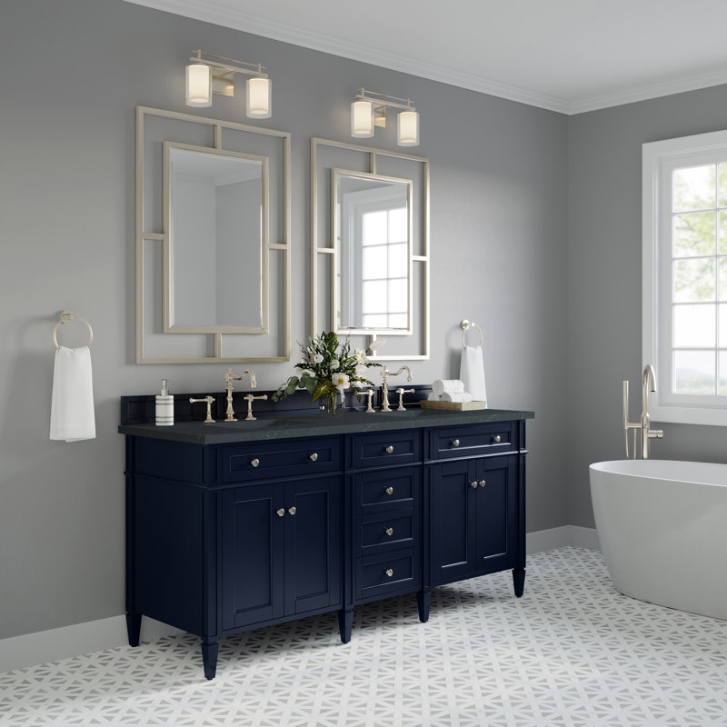 Meuble-lavabo double l 72 po Dussault, Bleu victoire, Pierre de savon anthracite, 8 po
