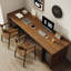 Bureau rectangulaire en bois massif de couleur noyer avec armoire