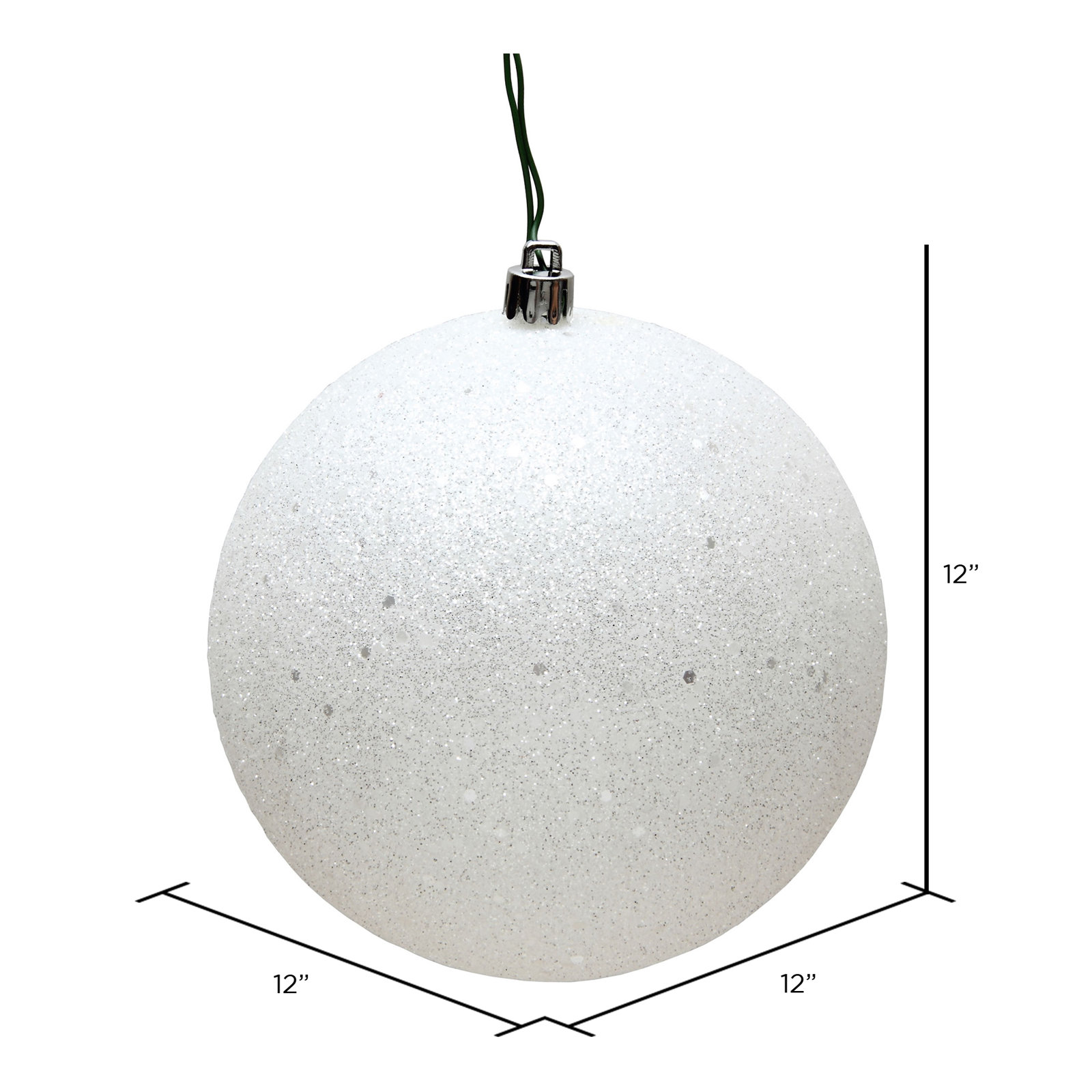 Holiday Décor Ball Ornament, 12" H x 12" W x 12" D, White Sequin