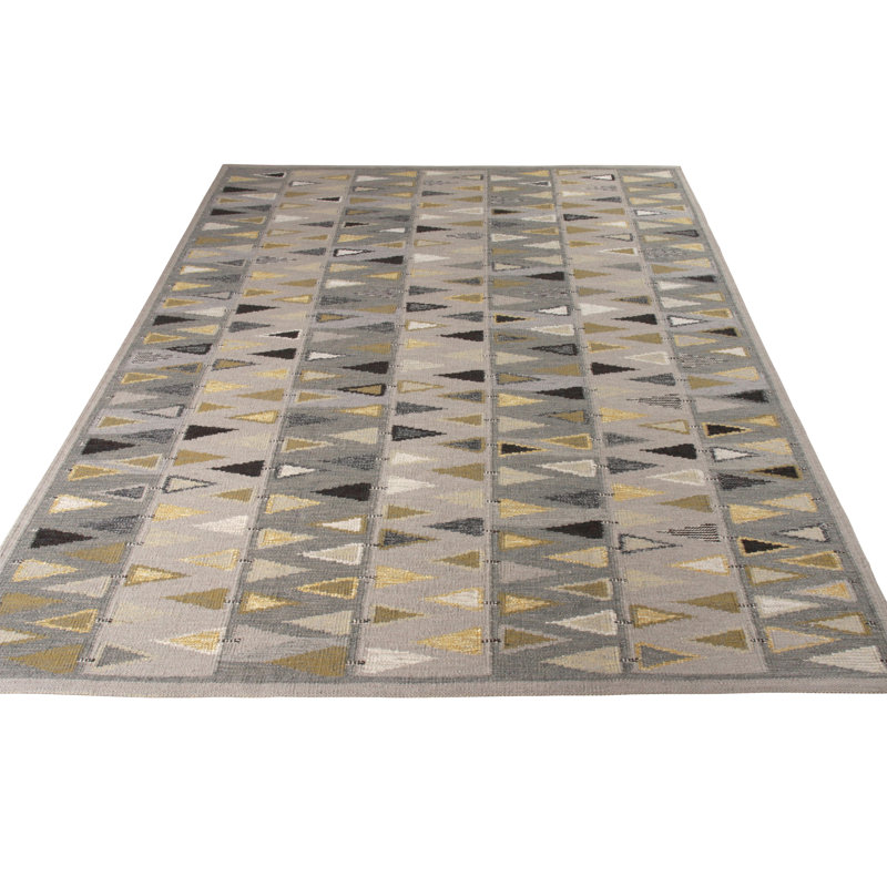 Scandinavian Hand Knotted Wool Geometric Area Rug, Rectangle 6' x 9'