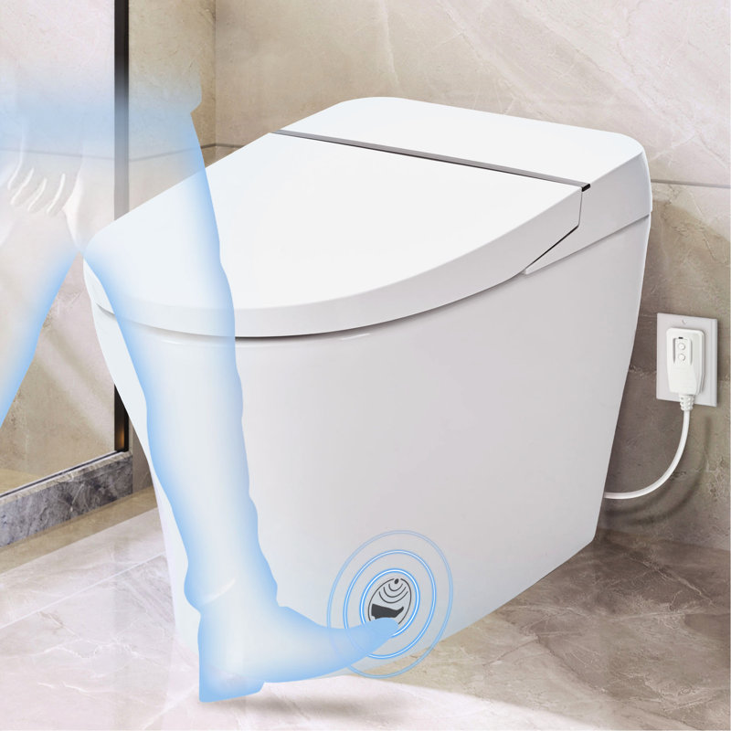 Toilette haut de gamme avec baguette autonettoyante, double chasse 1 / 1,28, chasse au capteur de pieds, nuit blanche, commande à bouton, lavage à l'eau froide, fermeture en douceur, compact immaculé, immaculé