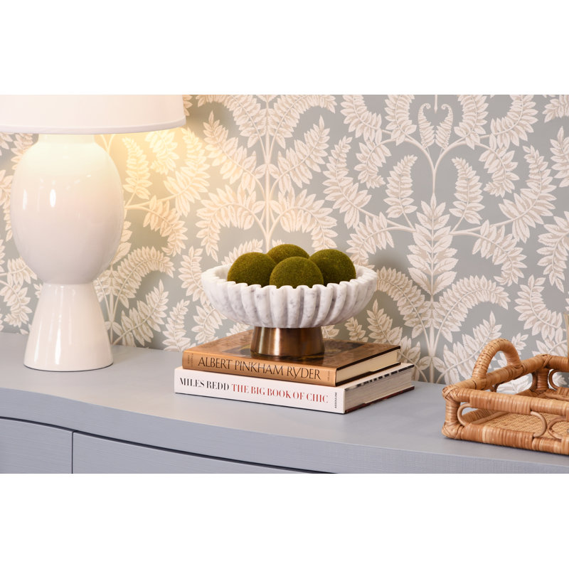 Round Fluted White Marble Bowl With Brass Base