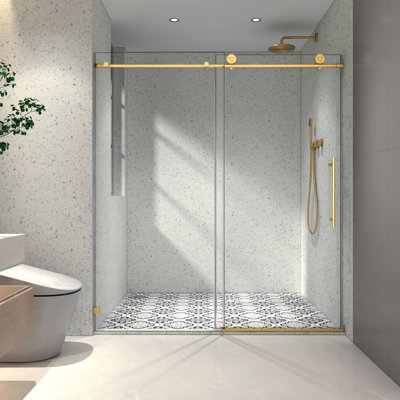 Porte de douche coulissante simple sans cadre pour l 60 po x H 76 po, verre trempé 5/16 po (8 mm) et quincaillerie en acier inoxydable