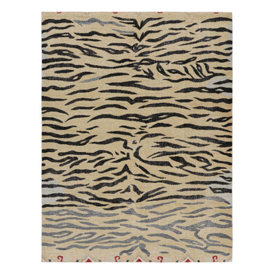 Rug & Kilim's Distressed Tiger Skin Rug In Gold, Black And Gray Tones