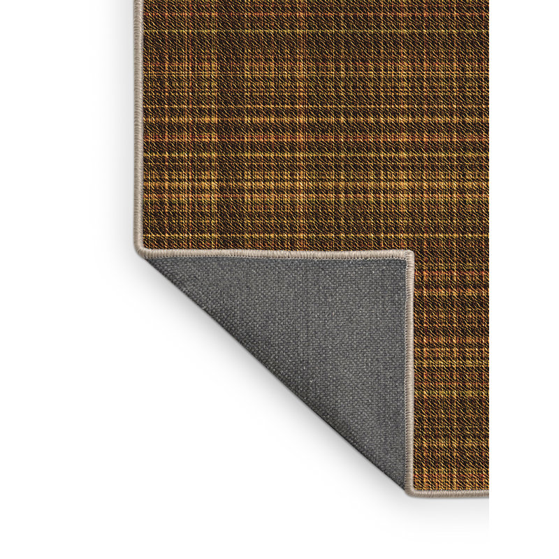 Tapis orange en laine à carreaux, Rectangle 6 pi x 9 pi