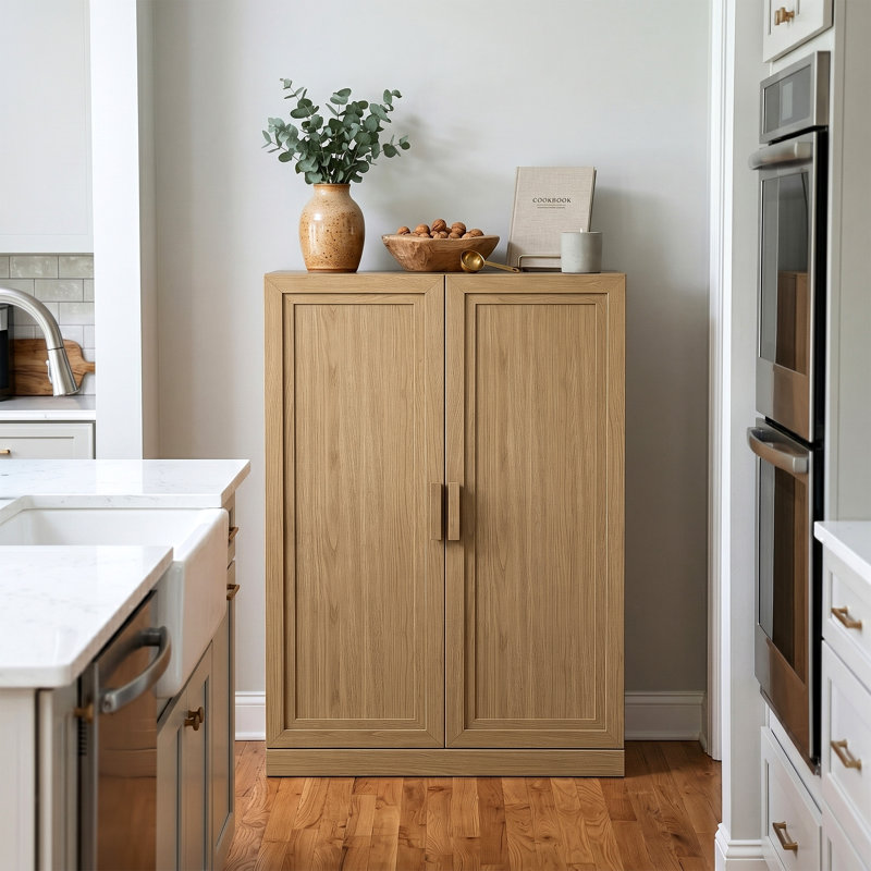 Nashaya Kitchen Pantry Storage Cabinet with Adjustable Shelves, 1 PC-49"H, Natural Wood