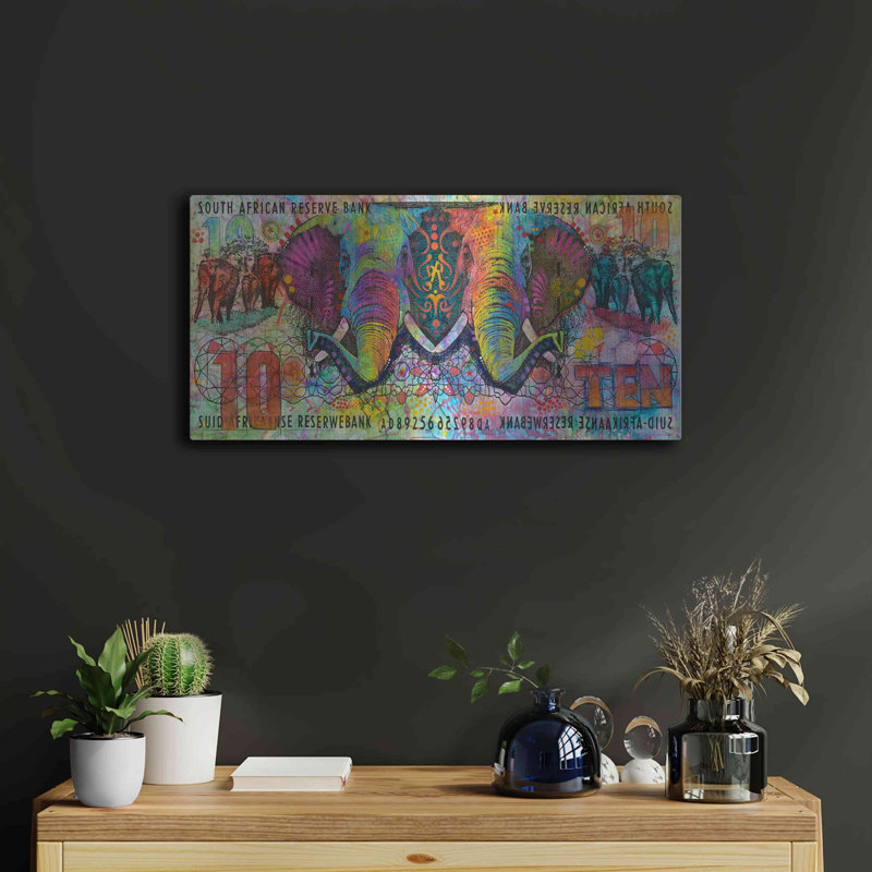 «Elephants» par Dean Russo sur métal, H 12 po x l 24 po