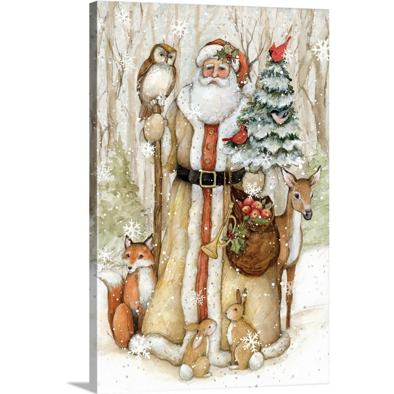«Meadowbrook Woodland Santa» par Susan Winget - peinture sur toile tendue, H 18 po x l 12 po, Toile tendue, Sans cadre