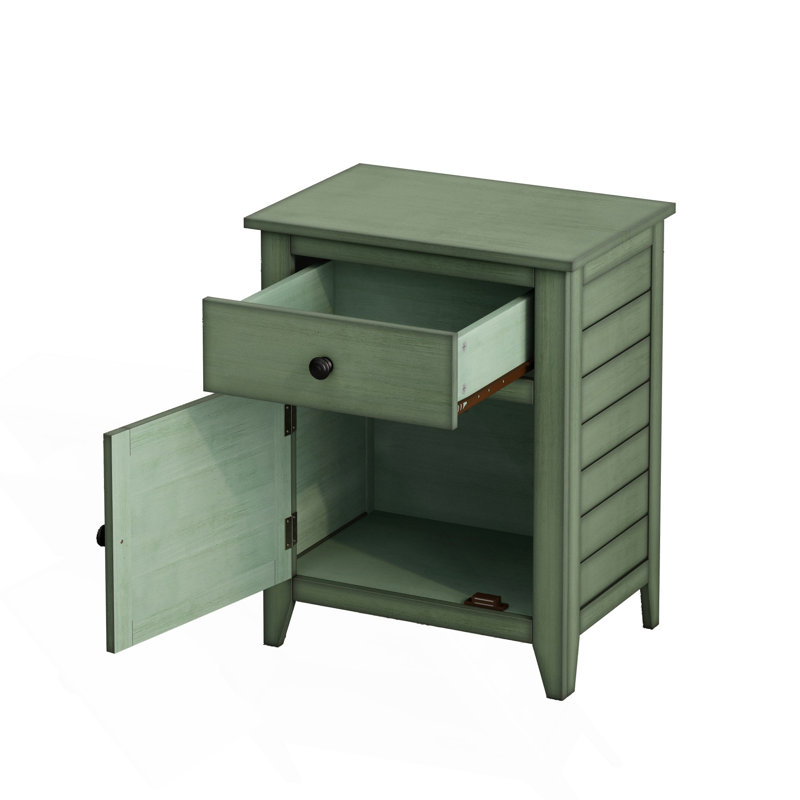 Table de chevet transitionnelle avec tiroir de rangement, Vert antique