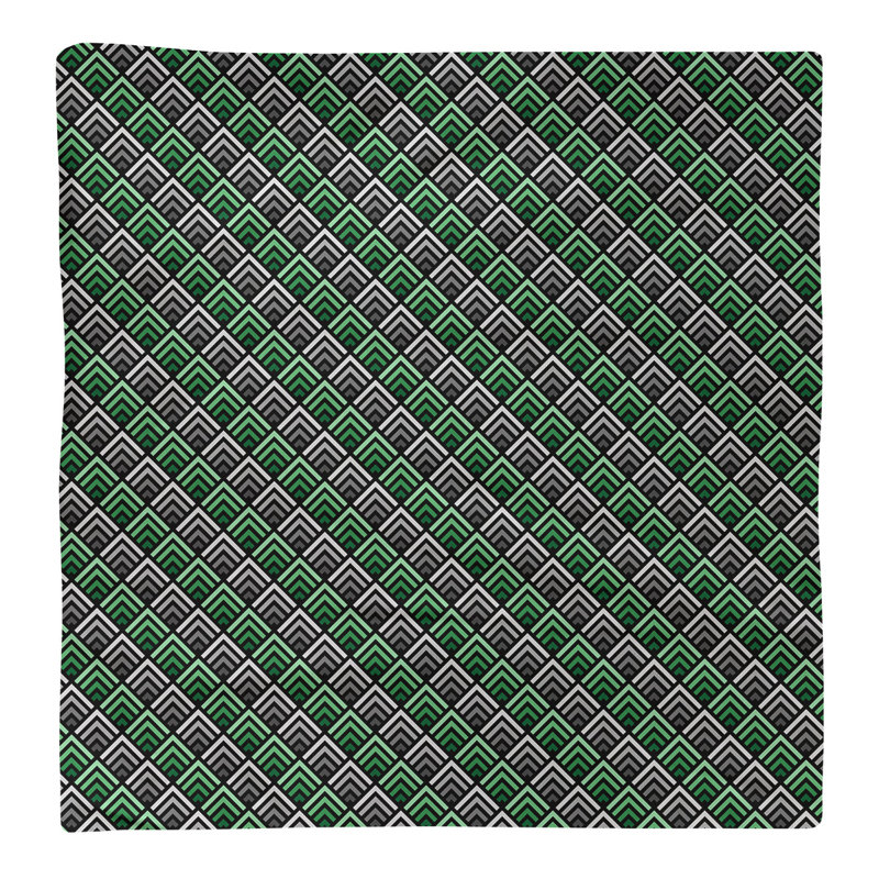 Serviette en coton à motif à rayures géométriques, Vert / Gris, Sergé de polyester, H 0,1 po x l 10 po x P 10 po