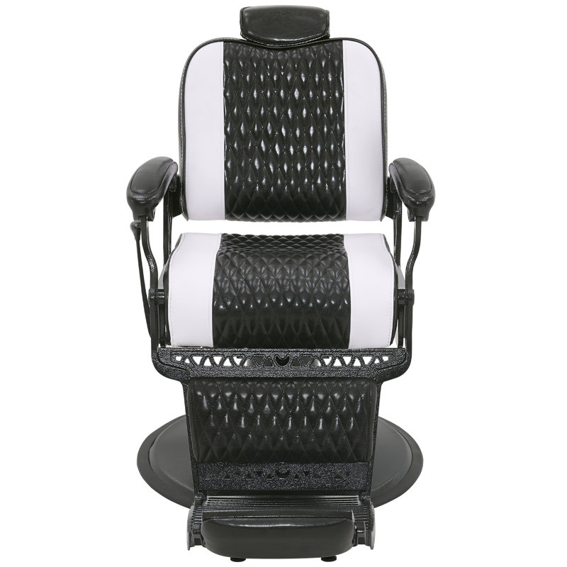 25'' Wide Heavy Duty Metal Swivel Zero Gravity Hydraulic Pump Barber Salon Recliner, Black/White Faux Leather