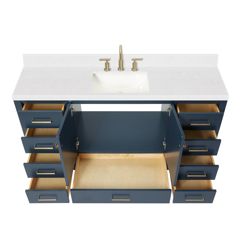  Ensemble de meuble-lavabo simple 60 "60", Rectangular, Bleu minuit