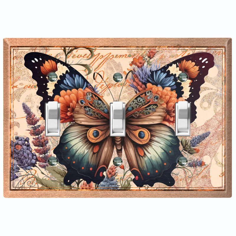 Plaque murale d'interrupteur à bascule 3 bandes Monarch Butterfly