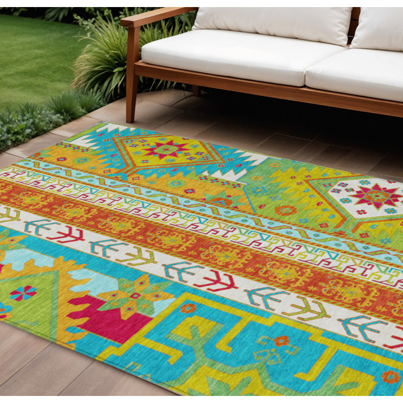 Tapis intérieur / extérieur bleu aztèque lavable bleu sarcelle 9 pi x 12 pi