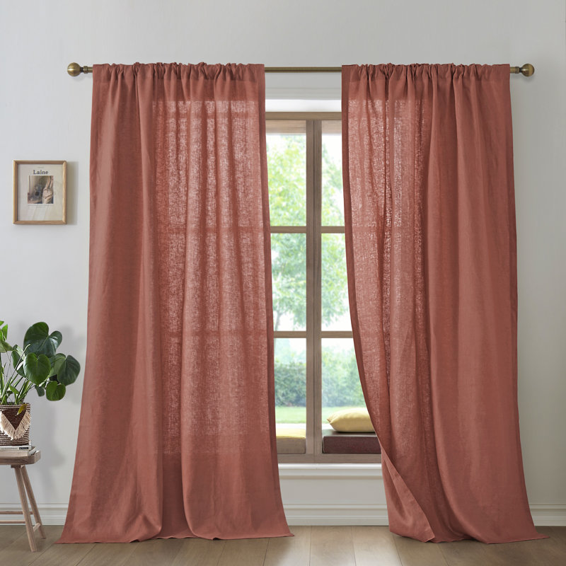 Linen Semi Sheer Curtain Pair, 50" W x 108" L, Tan