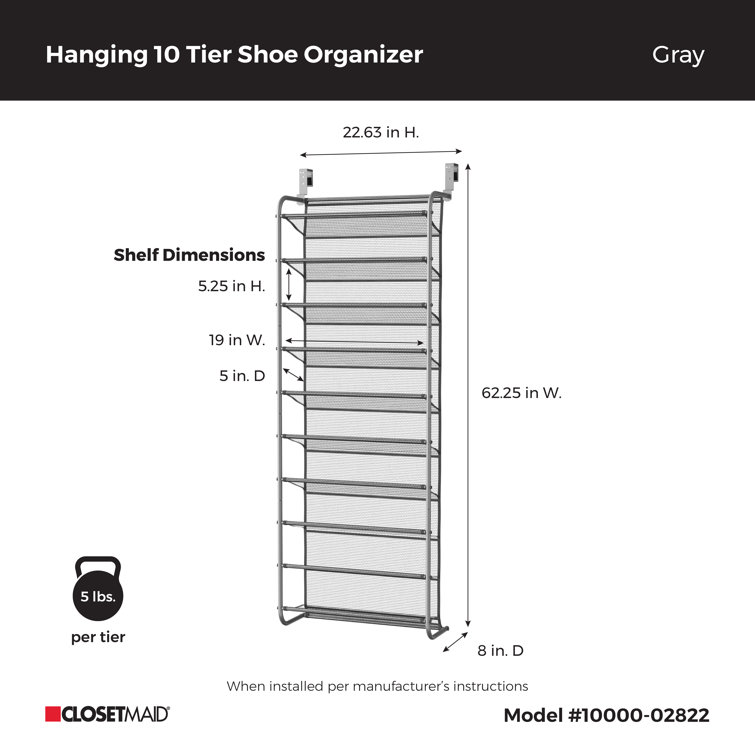 Mainstays 10-Tier Rolling Shoe Rack, Silver Finish, up to 30 Pair of Shoes