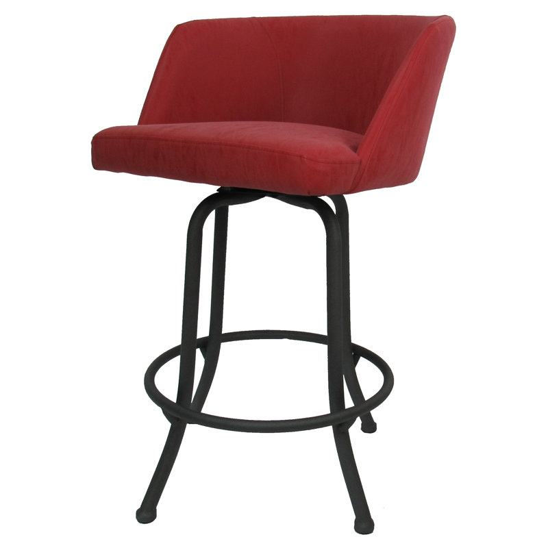 Joey Swivel 30'' Bar Stool with Ruby Red Upholstery & Gray Frame