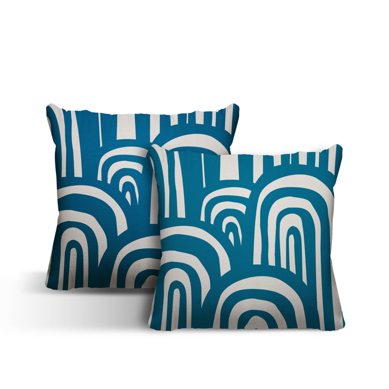Abstract Outdoor Reversible Throw Pillow, 19W" x 19H", Turquoise