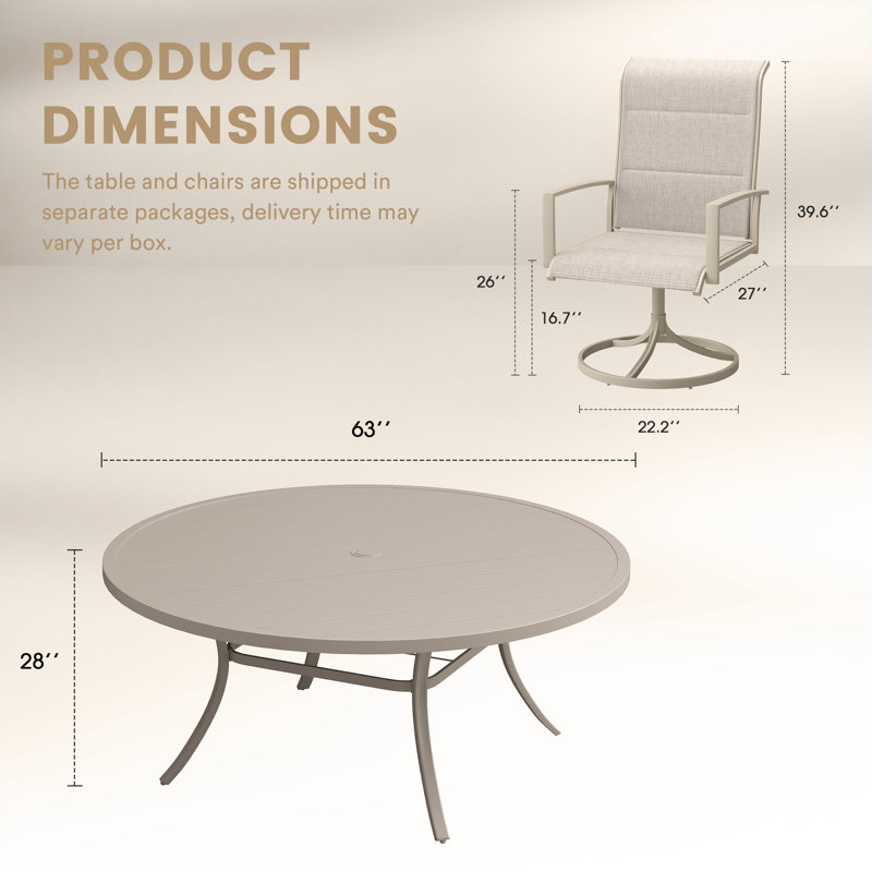 Ensemble de salle à manger de 63 po pour 8 personnes avec chaises pivotantes, Crème/beige