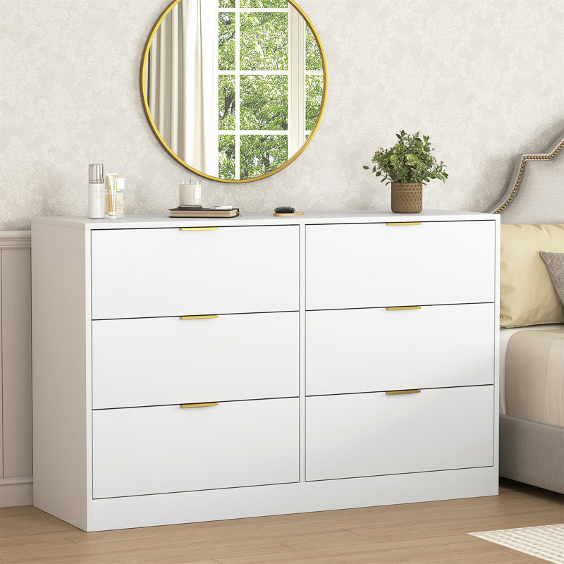 Commode 6 tiroirs, commode pour chambre à coucher, salon, couloir et entrée, Blanc