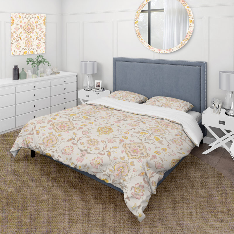 Ensemble de housse de couette jaune et orange Boho Pastel Paradise Flowers II - Boho