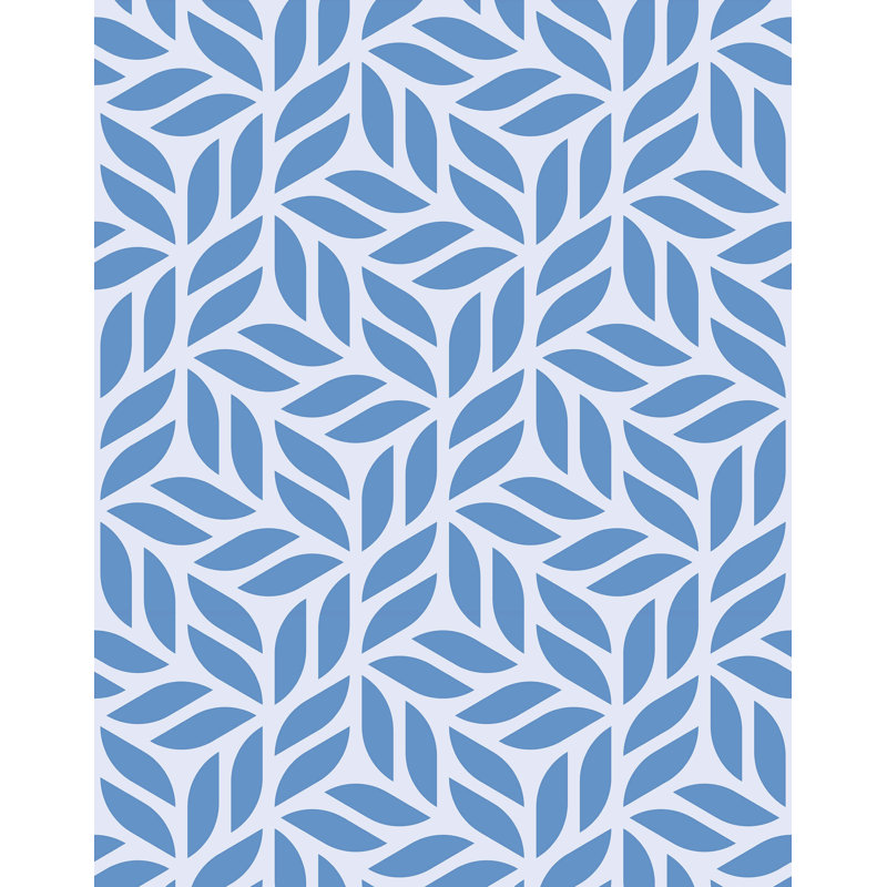 7m x 75cm Matte Geometric Leaf Pattern Wallpaper Roll, Blue