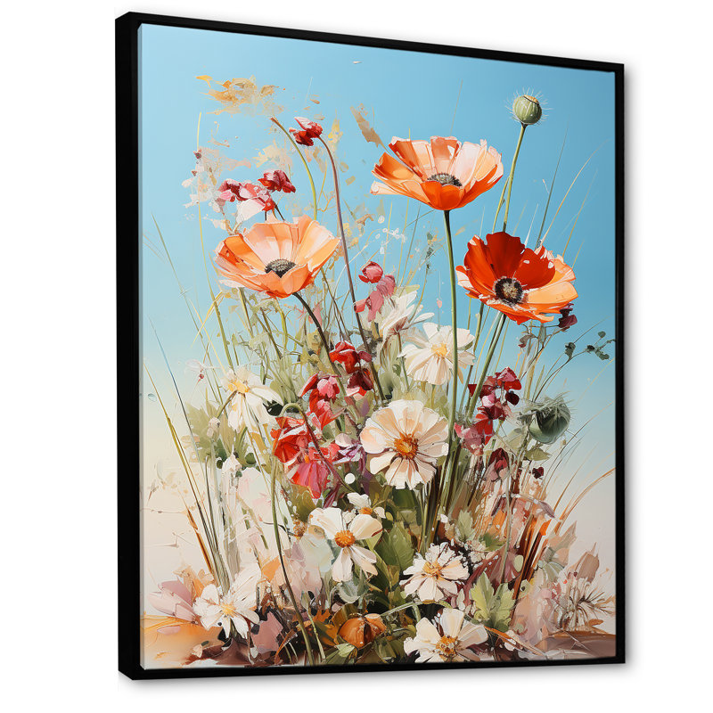 Œillets mauves, charme de campagne sur toile, Cadre flottant noir, H 40 po x l 30 po x P 1,5 po