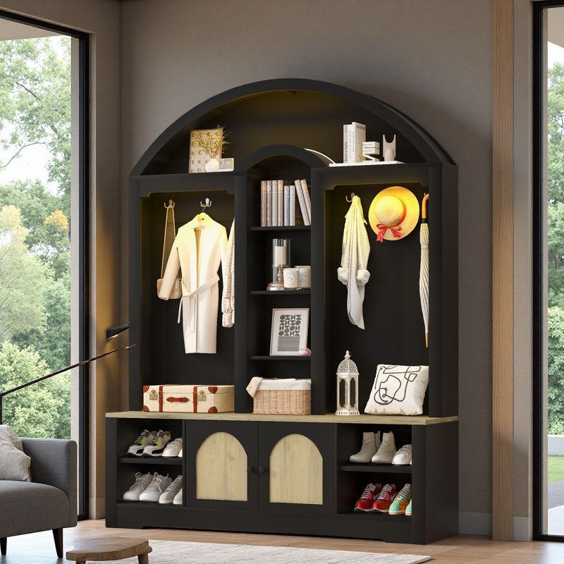 Multi-Functional Wardrobe/Entrance Wardrobe, Equipped With Shoe Racks, Clothes Hangers And Hooks. Wardrobe, Black
