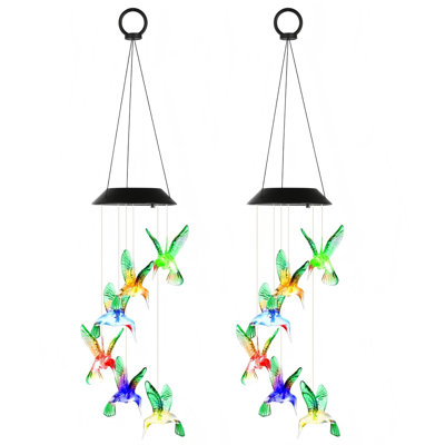 LED Solar Hummingbird Wind Chime Colour Changing Waterproof Garden Gift